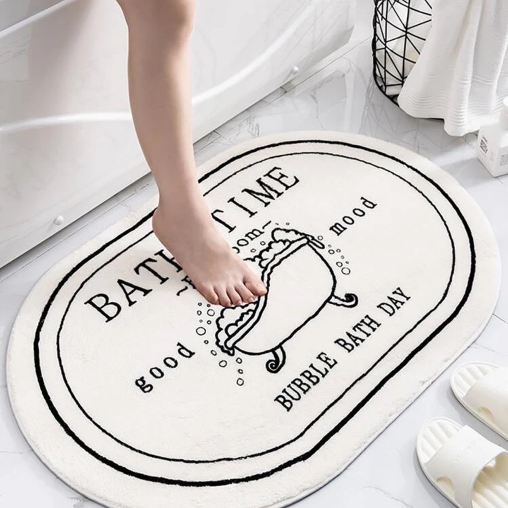 Elliptical Healing Style Imitate Cashmere Water Absorbent &Non-slip Bathroom Mat